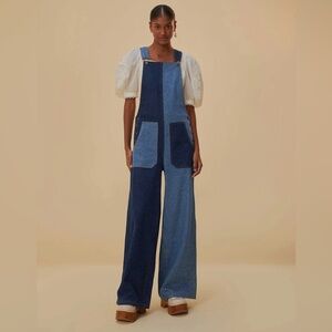 FARM Rio Blue Denim Jumpsuit patch overalls sz s